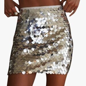 Wild Fable Silver Metallic Disc Sequin Mini Skirt Edgy Baddie Sexy Sz S